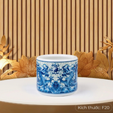  Bát Hương Song Long Chầu Nguyệt-Nền Gấm Men Lam 