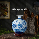  Bình Hút Lộc Liên Ngư Tụ Bảo Nền Gấm Men Lam 