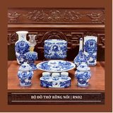  Bộ Đồ Thờ Nổi Rồng Men Lam 