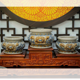  Bát Hương Dáng Lựu Hoa Sen Men Rạn Đắp Nổi 