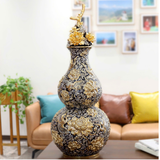  Hồ Lô Đắp Nổi Sen Hạc Vẽ Vàng Màu Xanh Coban H1M10 