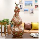  Hồ Lô Đắp Nổi Sen Hạc Vẽ Vàng Màu Đỏ H1M10 