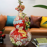  Hồ Lô Kim Long Ngàn Hoa Màu Đỏ Đắp Nổi Vẽ Vàng 