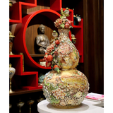  Hồ Lô Kim Long Ngàn Hoa Men Loang Đắp Nổi Vẽ Vàng 