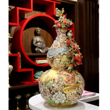  Hồ Lô Kim Long Ngàn Hoa Men Loang Đắp Nổi Vẽ Vàng 