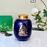  Hộp chè Họa Tiết Vàng Kim Màu Xanh Coban 