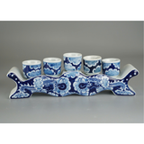  Kỷ Ngai 5 Chén Rồng ẩn Men Lam 