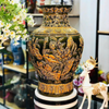  Lọ Cắm Hoa Họa Tiết Khắc Nổi Hoa Sen Màu Xanh Lục Bảo 