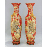  Lộc Bình Phú Qúy Trường Xuân Màu Đỏ Đắp Nổi Vẽ Vàng 