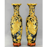  Lộc Bình Phú Qúy Trường Xuân Màu Xanh Coban Đắp Nổi Dát Vàng 