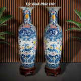  Lọ Lộc Bình Phúc Đức Nền Gấm Men Lam 