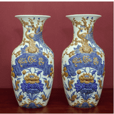  Lọ Lộc Bình Phúc Lộc Thọ Men Ngọc Đắp Nổi H60 