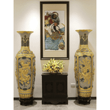  Lọ Lộc Bình Tứ Linh Men Rạn Đắp Nổi Dát Vàng H1M80 