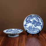  Mâm Bồng Long Quấn Thủy Men Lam 