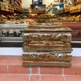  Bộ Quách Tiểu Sứ Rồng Nổi Màu Nâu Vẽ Vàng 