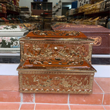  Bộ Quách Tiểu Sứ Hoa Sen Nổi Màu Nâu Vẽ Vàng 