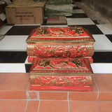  Bộ Quách Tiểu Sứ Hoa Sen Nổi Màu Đỏ Vẽ Vàng 