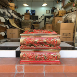  Bộ Quách Tiểu Sứ Hoa Sen Nổi Màu Đỏ Vẽ Vàng 