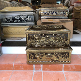  Bộ Quách Tiểu Sứ  Hoa Sen Nổi Màu Đen Vẽ Vàng 