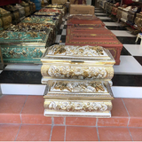  Bộ Quách Tiểu Sứ  Hoa Sen Nổi Màu Trắng Vẽ Vàng 