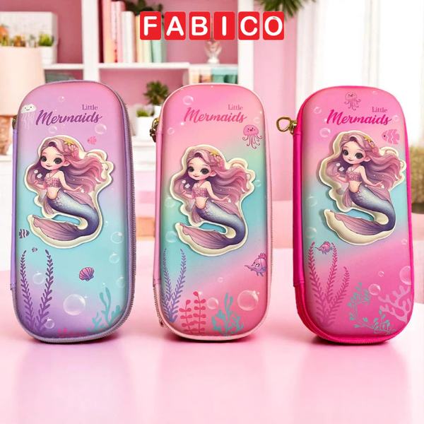 Hộp Bút Nhựa 3D Nàng Tiên Cá Chống Nước, Khóa Kéo Chắc Chắn
