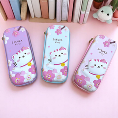 Hộp Bút 3D Hình Mèo Sakura Chất Liệu Nhựa Chống Nước Khóa Kéo Chắc Chắn