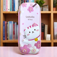 Hộp Bút 3D Hình Mèo Sakura Chất Liệu Nhựa Chống Nước Khóa Kéo Chắc Chắn