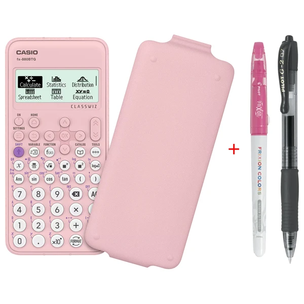 Máy Tính Casio FX-880BTG - Màu Hồng + Bút Frixion Colors và G2 (Bút Giao Ngẫu Nhiên)
