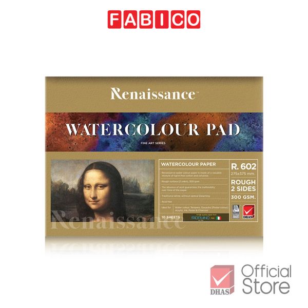 Tập 10 Giấy Vẽ Renaissance, Vẽ Phác Thảo, Vẽ Màu Chì, Màu Nước R602 300gr Khổ 27.5x37.5cm