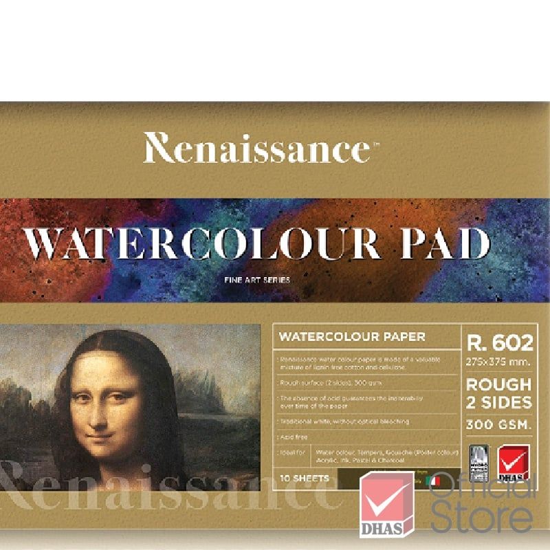 Tập 10 Giấy Vẽ Renaissance, Vẽ Phác Thảo, Vẽ Màu Chì, Màu Nước R602 300gr Khổ 27.5x37.5cm