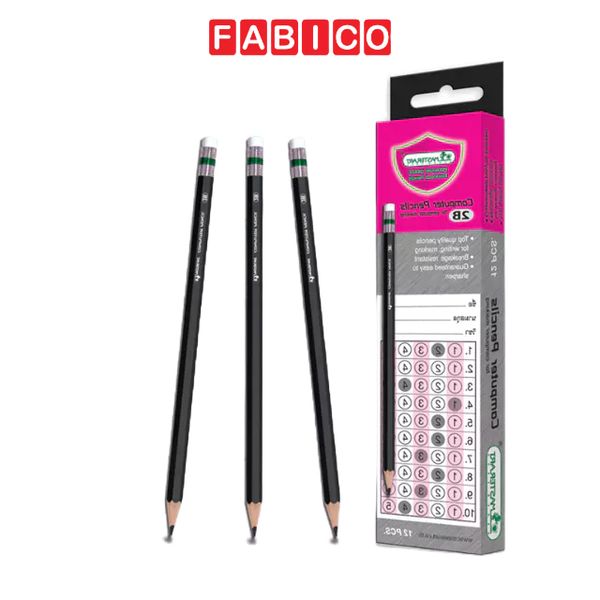 Bộ 12 cây bút chì 2B Master Art Computer Black kèm cục gôm