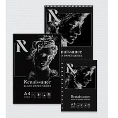 Sổ 32 trang giấy đen Renaissance, giấy mỹ thuật A4 màu đen 150gsm