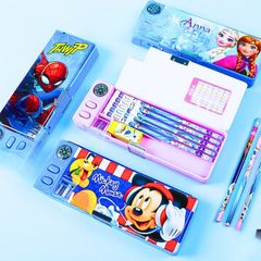 Hộp Bút 2 Ngăn Có Nút Bấm Thiết Kế Thông Minh Họa Tiết Hoạt Hình Disney Đáng yêu Cho Bé