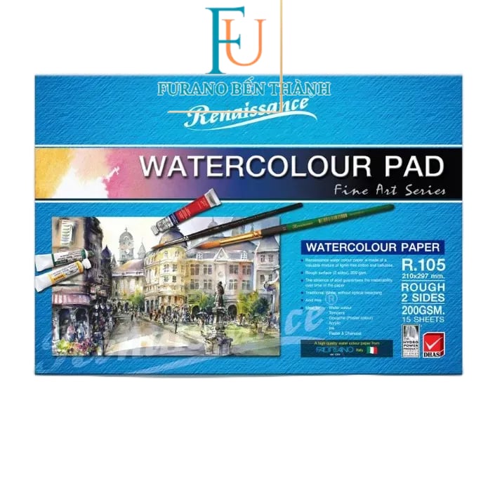 Tập 15 Tờ Giấy Vẽ Màu Nước Acrylic Rough Surface 200gsm A3/A4/A6 Renaissance