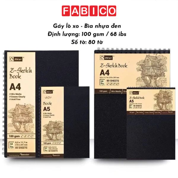Sổ Vẽ Phác Thảo 80 Tờ Z-Sketch Book Zen Art Bìa Đen Gáy Lò Xo 100gsm