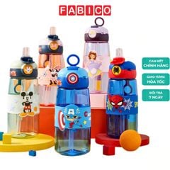 Bình Đựng Nước Có Dây Kèm Ống Hút Silicone Họa Tiết Disney Dễ Thương Cho Bé