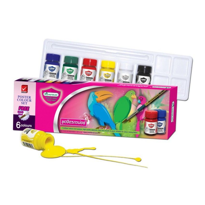 Set 6 màu nước acrylic Master Art cao cấp, vẽ không trôi trên mọi chất liệu, lọ 15ml kèm khay và cọ vẽ