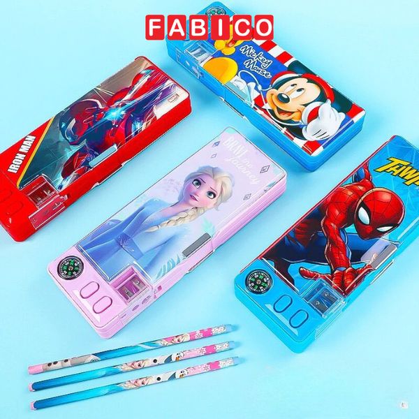 Hộp Bút 2 Ngăn Có Nút Bấm Thiết Kế Thông Minh Họa Tiết Hoạt Hình Disney Đáng yêu Cho Bé