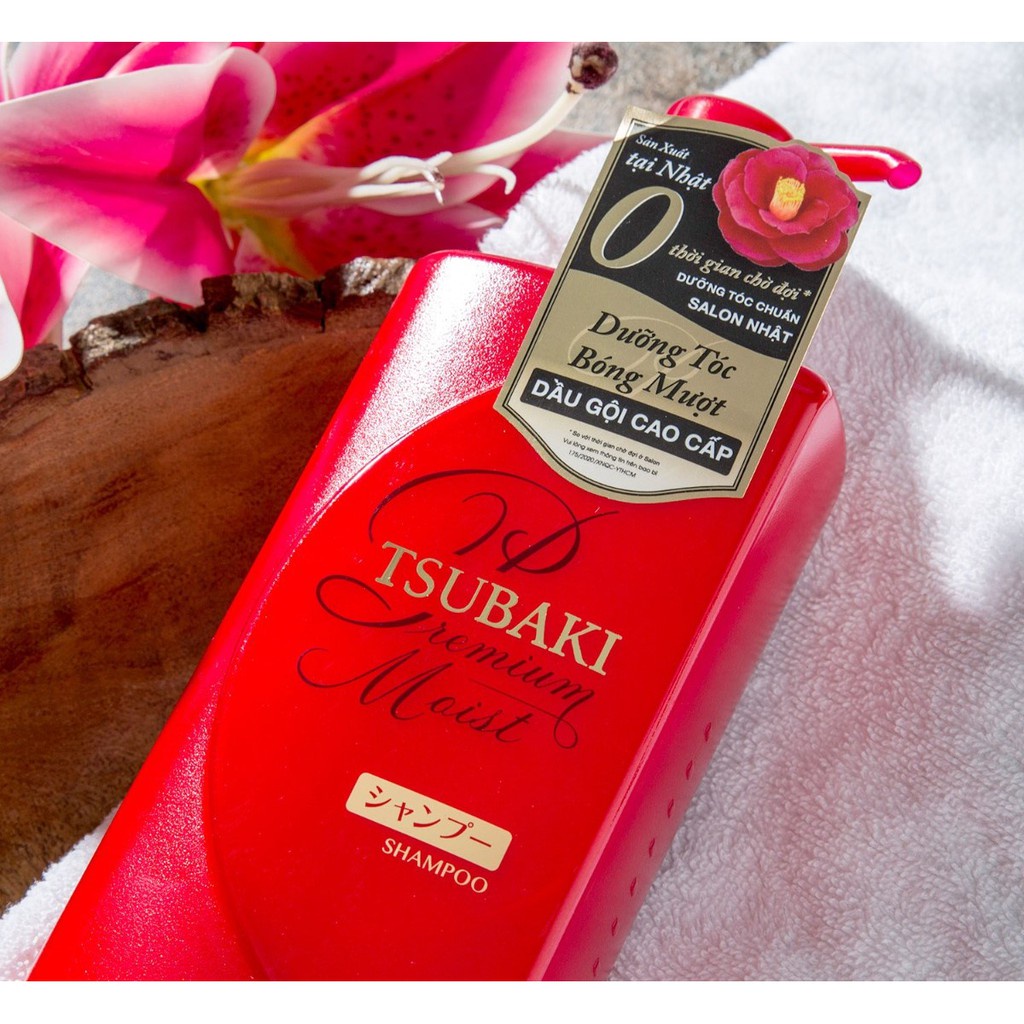 Dầu gội Dưỡng tóc bóng mượt giảm khô rối Premium Moist Tsubaki 490ml (Nhật Bản)