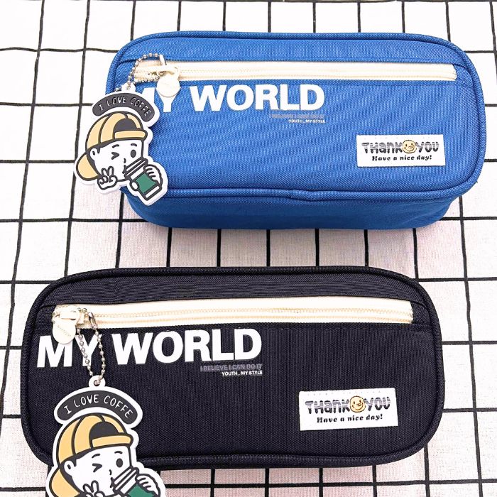Bóp viết vải 7718 My World Cho Nam Hộp Bút Vải Mềm Chống Nước 2 Ngăn