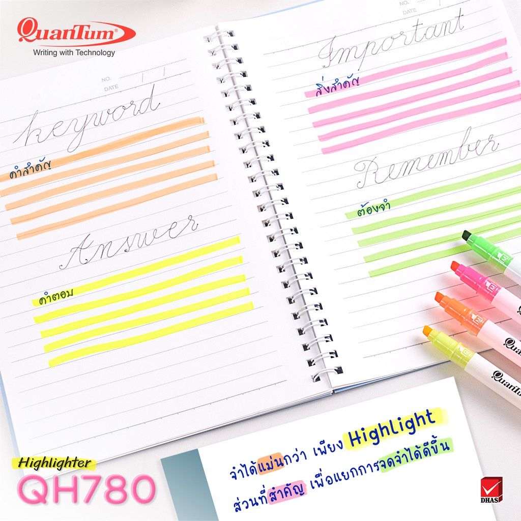 Bút dạ quang, đánh dấu hai đầu Quantum highlighter 4 màu QH-780