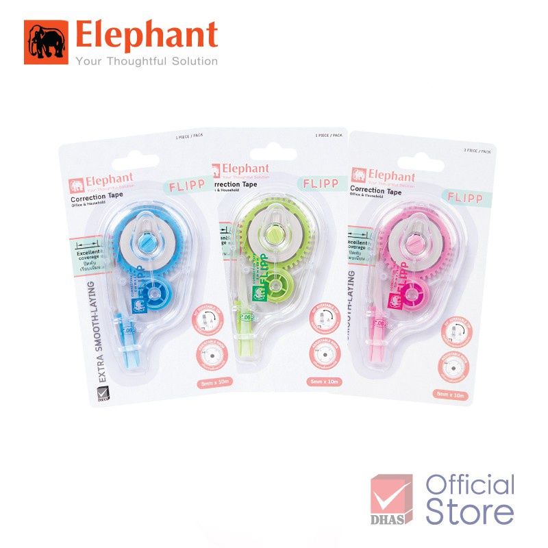 Bút xóa kéo Elephant Flipp 10M x 5mm 3 màu pastel dễ thương