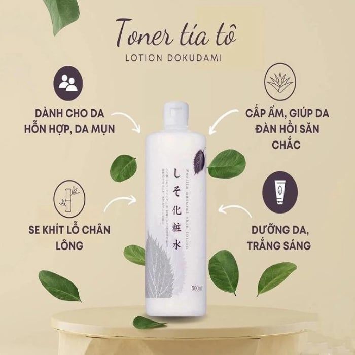 Nước Hoa Hồng Dành Cho Da Dầu Mụn Từ Diếp Cá Tía Tô Toner Chinoshio Dokudami Natural Skin Lotion Nhật Bản 500ml