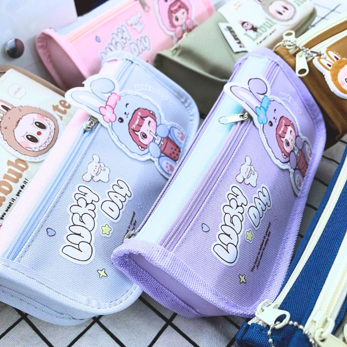 Bóp Viết Vải SHU Labubu Nhiều Màu 3 Ngăn Chống Nước Họa Tiết Dễ Thương