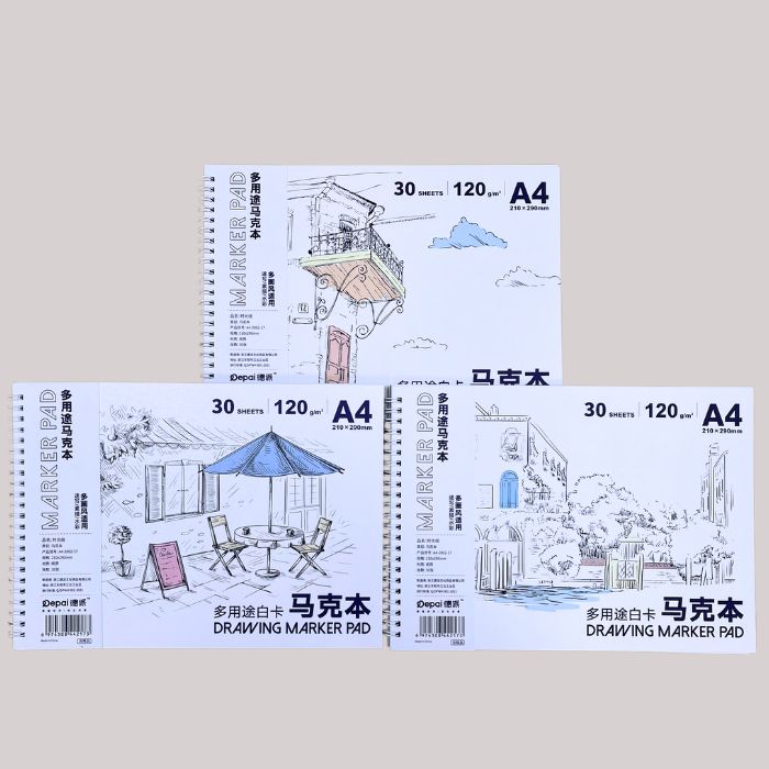 Sổ Vẽ Lò Xo A4 Depai 30 Tờ 120gsm Vẽ Màu Marker, Màu Dạ Depai Drawing Marker Pad
