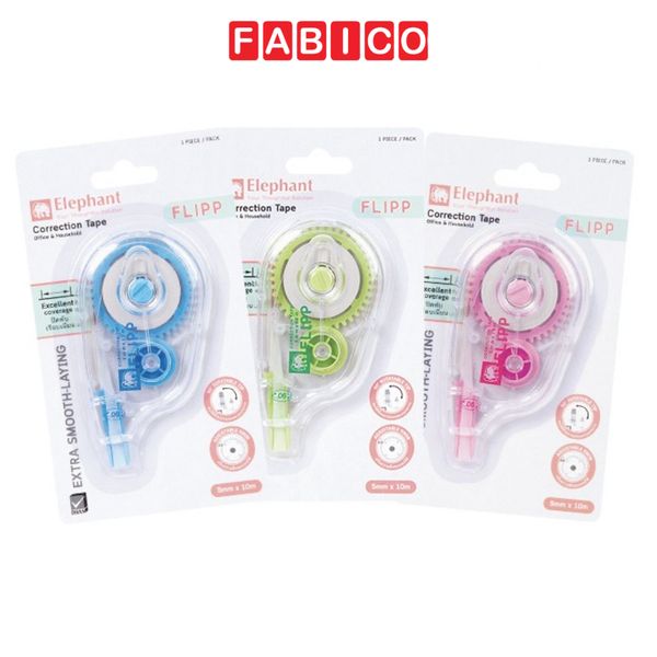 Bút xóa kéo Elephant Flipp 10M x 5mm 3 màu pastel dễ thương