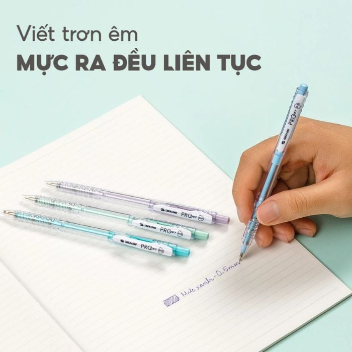 Combo 5 Cây Bút Bi Pastel Pro 027 Ngòi 0.5 mm Thiên Long TL-105 Mực Xanh/Đỏ/Đen