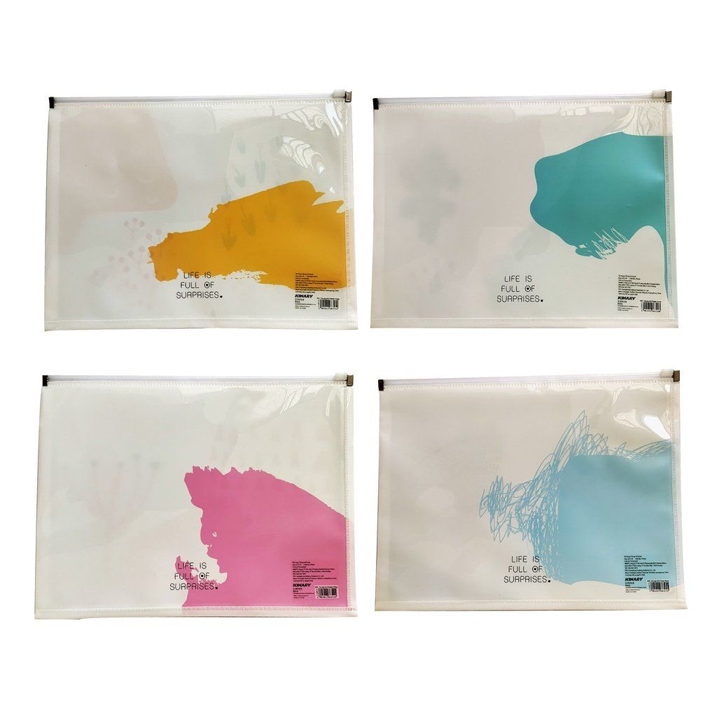 Túi Khóa Zip Kinary A4 Bìa Mềm 4 Màu Pastel Chống nước