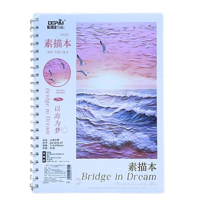 Sổ vẽ phác thảo Depai 100gsm 45 Tờ - Gáy lò xo A4 - Sổ vẽ không kị tẩy 100gsm