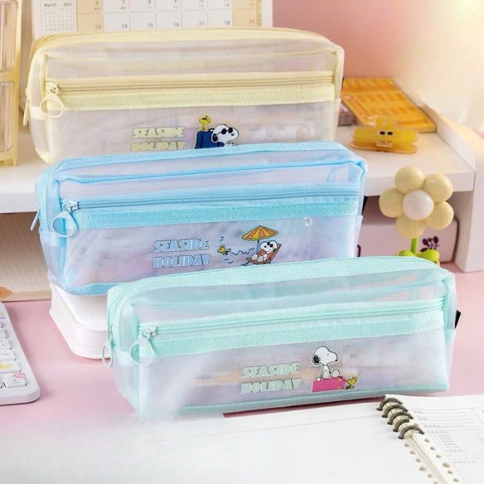 Bóp Viết Lưới Trong Suốt KinhShion Túi Đựng Bút 1 Ngăn Có Khóa Kéo Tiện Lợi